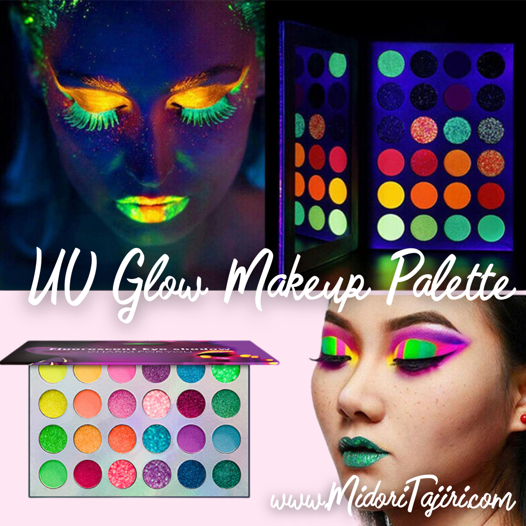 Neon Fluorescent Glow Eyeshadow Palette, UV Blacklight Glow in The Dark Eye-makeup, Carnival Mardi Gras Halloween Fantasy Rave Costume Cosmetics