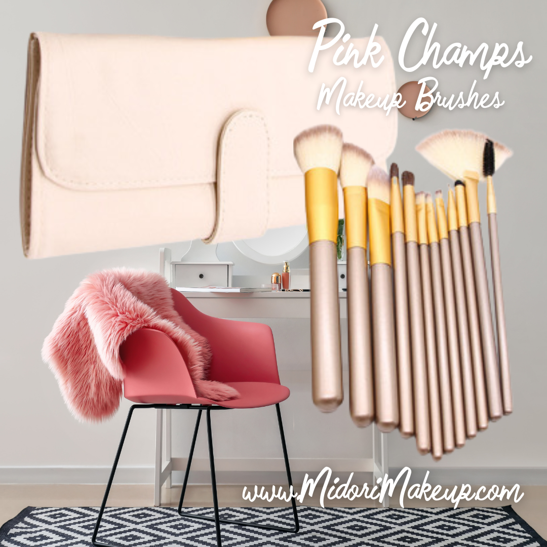 Pink Pearl Champagne Colored Makeup Artist Brush Set 12/18/24 Brushes, Pro MUA Matte Rose Gold Ombre Brush Kit with Travel Case, Skincare Gift Set