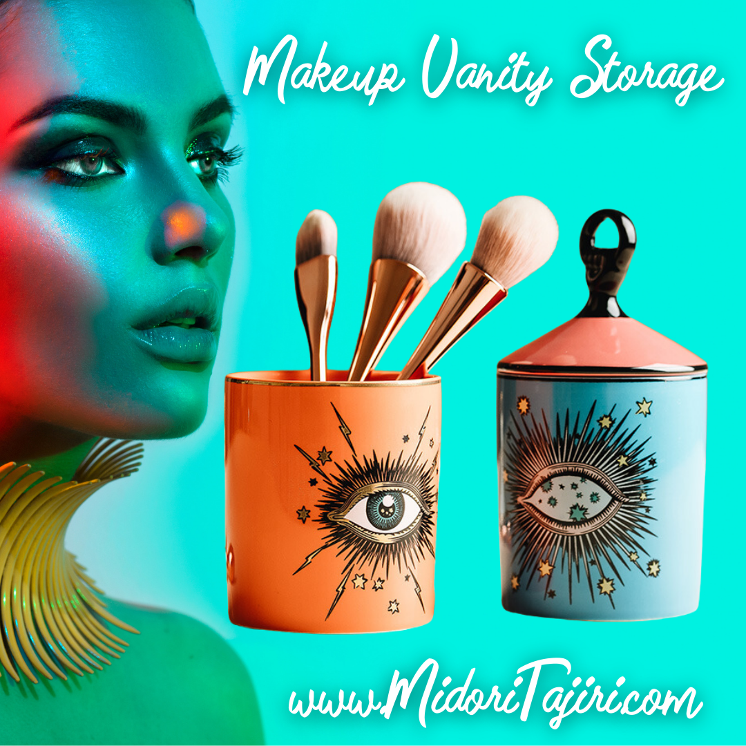 Starry Eye Makeup Brush Bathroom Storage Jar, Retro Star Boho Vanity Decor, Ceramic Celestial Apothecary Jar Set