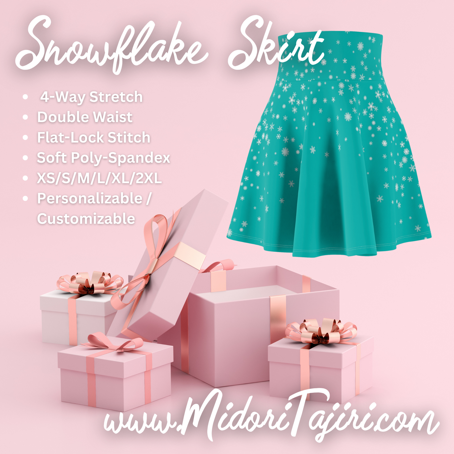 Tiffany Snowflake Skater Snow Skirt, Winter Solstice Wonderland Girlfriend Gift, Y2K 90s Kawaii Harajuku Retro Cute Costume Cosplay, Teal Blue Holiday School Skirt
