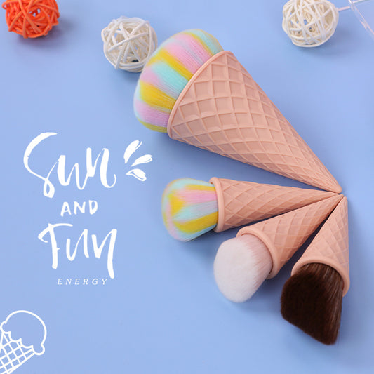 Kawaii Candycore Makeup Brush Set - Pastel Rainbow Ice Cream Cone Powder Brushes