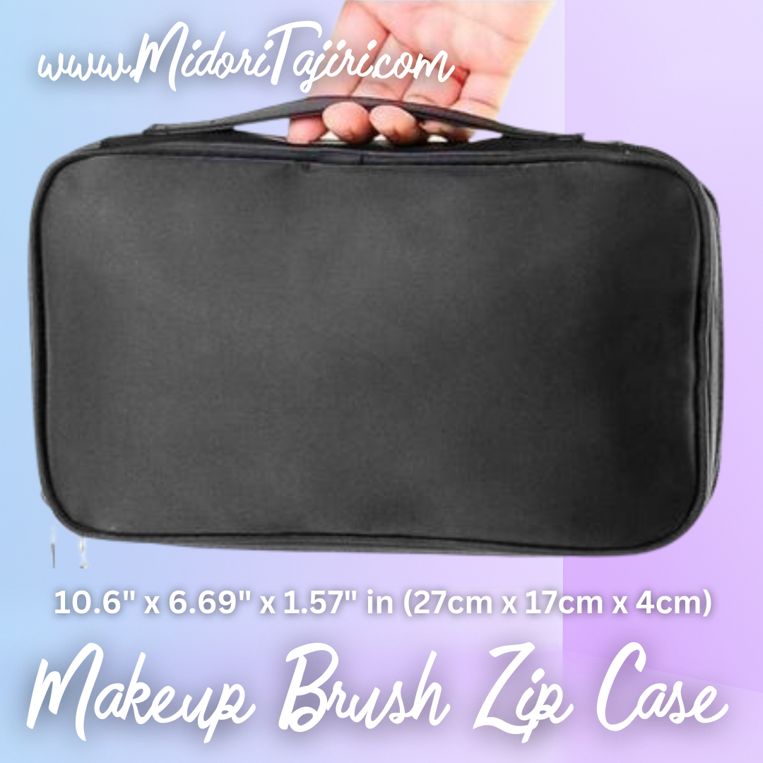 Makeup Artist Brush Holder Travel Bag, Black Flat Zip Case Organizer, Professional MUA Storage Pouch