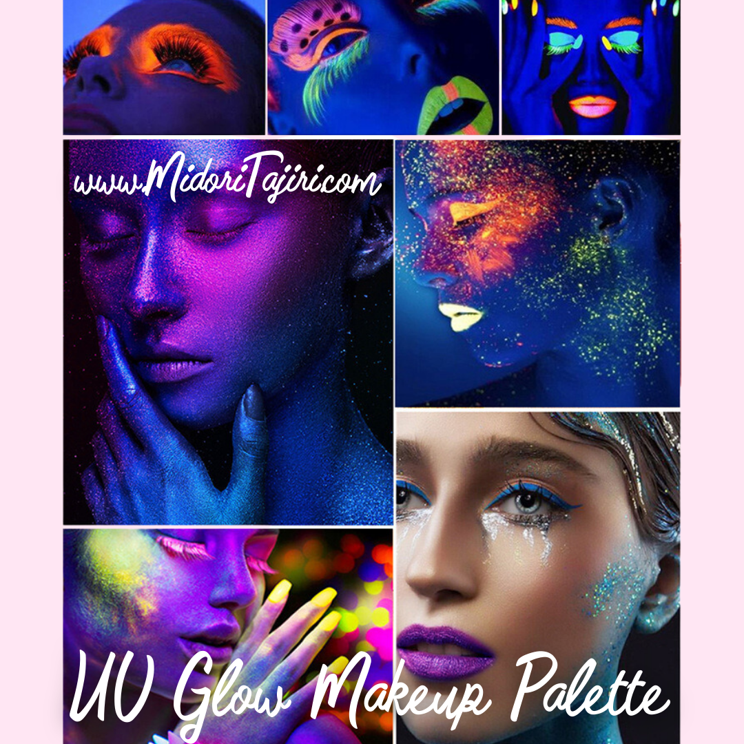 Neon Fluorescent Glow Eyeshadow Palette, UV Blacklight Glow in The Dark Eye-makeup, Carnival Mardi Gras Halloween Fantasy Rave Costume Cosmetics