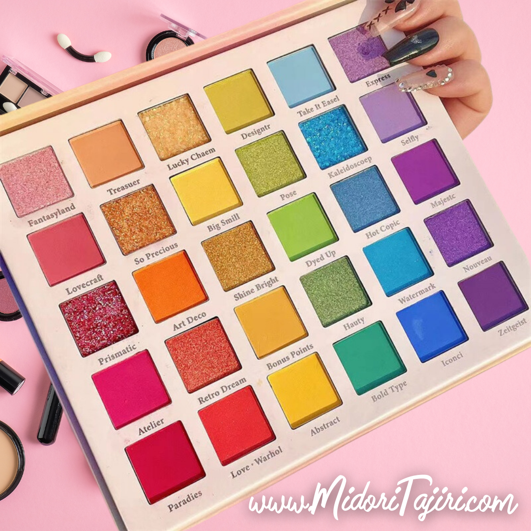 Rainbow Eyeshadow Makeup Palette, 30 Matte Metallic Glitter Pride Pressed Powder Pigment Colors