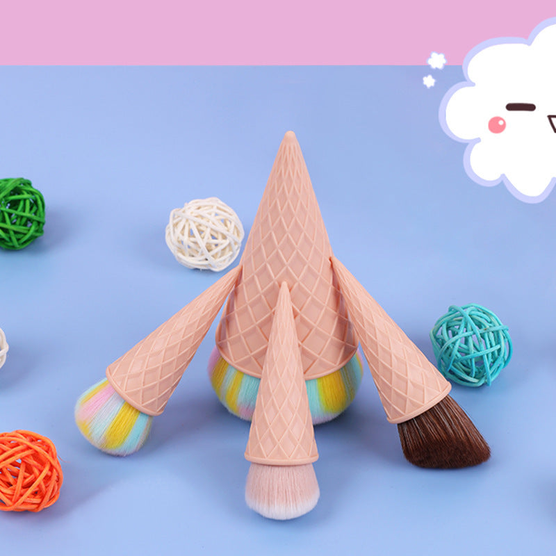 Kawaii Candycore Makeup Brush Set - Pastel Rainbow Ice Cream Cone Powder Brushes