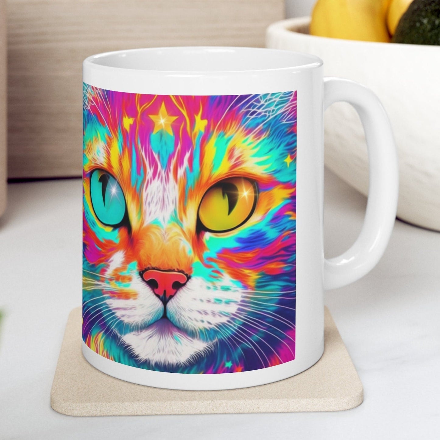Rainbow Psychedelic Cat Mug Colorful Cute Cat Art Mug Gifts Cat Lovers Mug Pop-Art Cat Mug Cat Lady Gift Cat Daddy Mug Cosmic Cat Mug