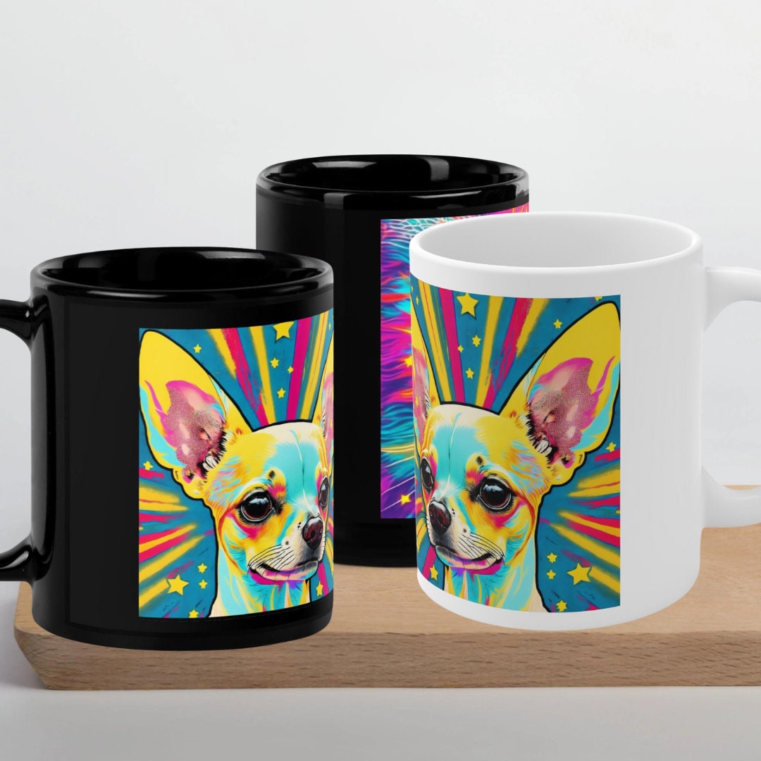 Psychedelic Rainbow Chihuahua Mug Colorful Dog Mug Gift Dog Lovers Mug Pop-Art Dog Mug Chihuahua face mug gift Dog Mom Mug Gift Dog Dad