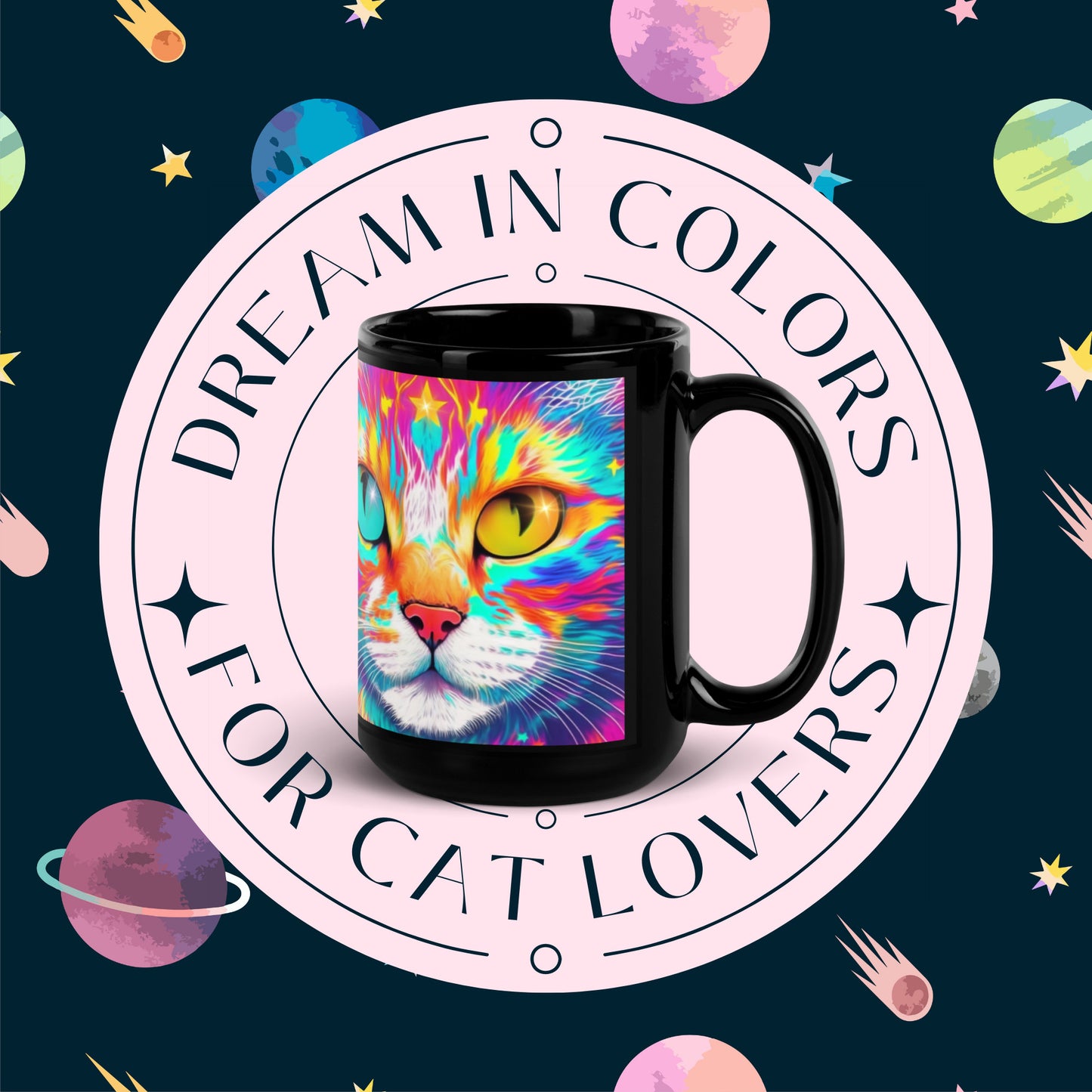 Rainbow Psychedelic Cat Mugs Colorful Gifts for Cat Lovers Mug Pop-Art Cat Mug for Cat-Lady Gifts for Cat Daddy Mug Cosmic Cat Mug