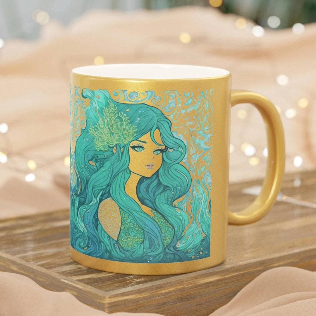 Mermaid Mugs Set Group Gift Mermaid Aesthetic Sirens Mermaids Gift Retro Be A Mermaid Mug Gift Her Art Nouveau Blue Mermaid Gold Silver Mugs
