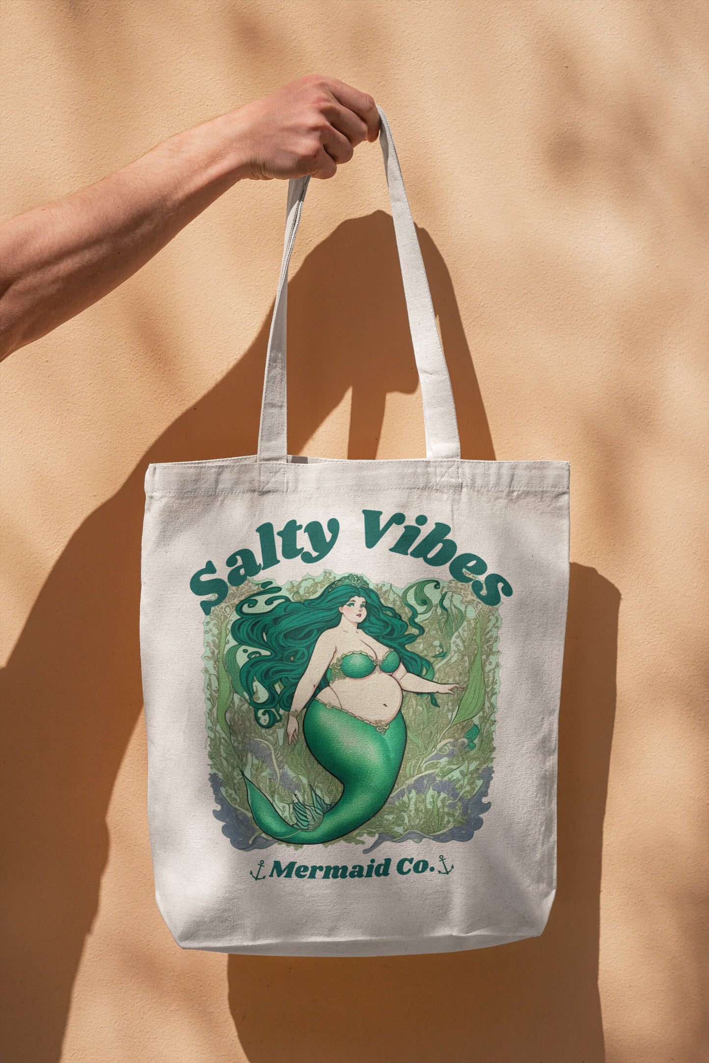 Mermaid Tote Summer Gift Beach Bag Cotton Tote Bag Mermaid Gift for Her Bridal Gift Bachelorette Travel Tote Salty Vibes Mermaid Party Bag 2