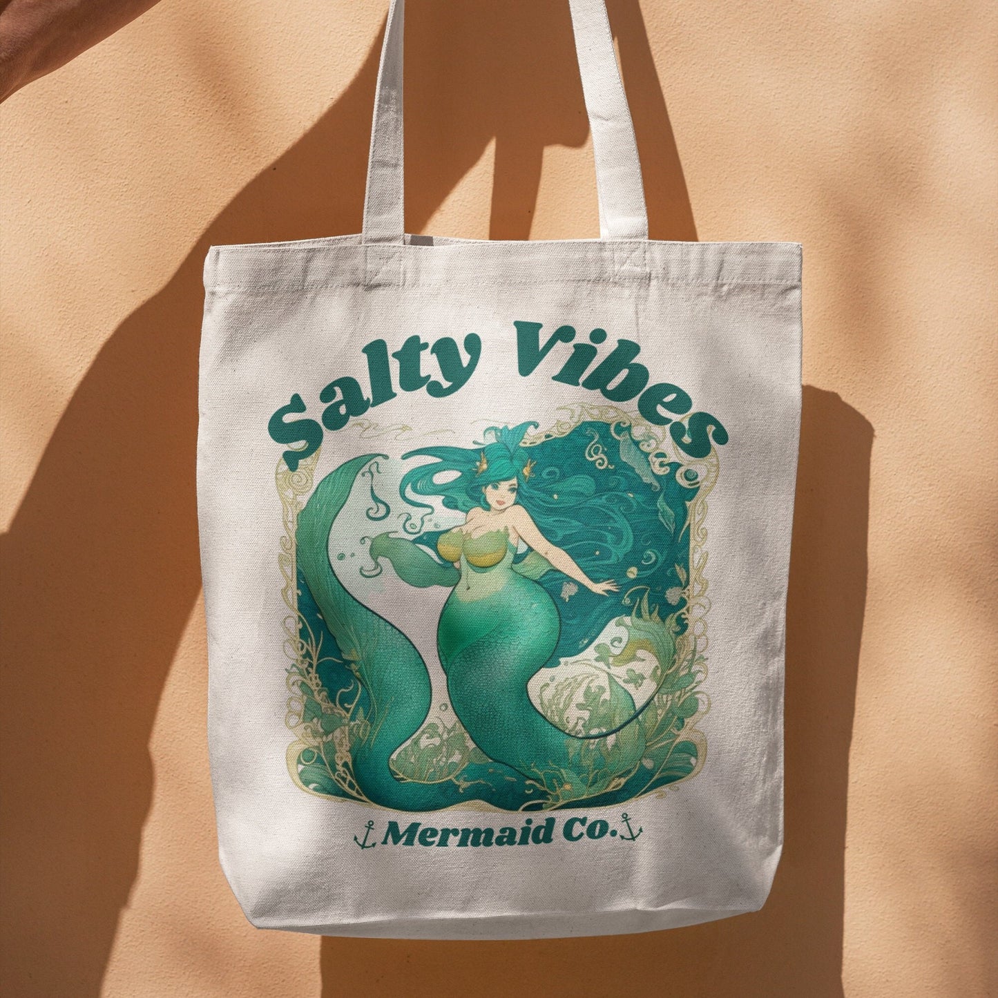 Mermaid Tote Summer Gift Beach Bag Cotton Tote Bag Mermaid Gift for Her Bridal Gift Bachelorette Travel Tote Salty Vibes Mermaid Party Bag 3