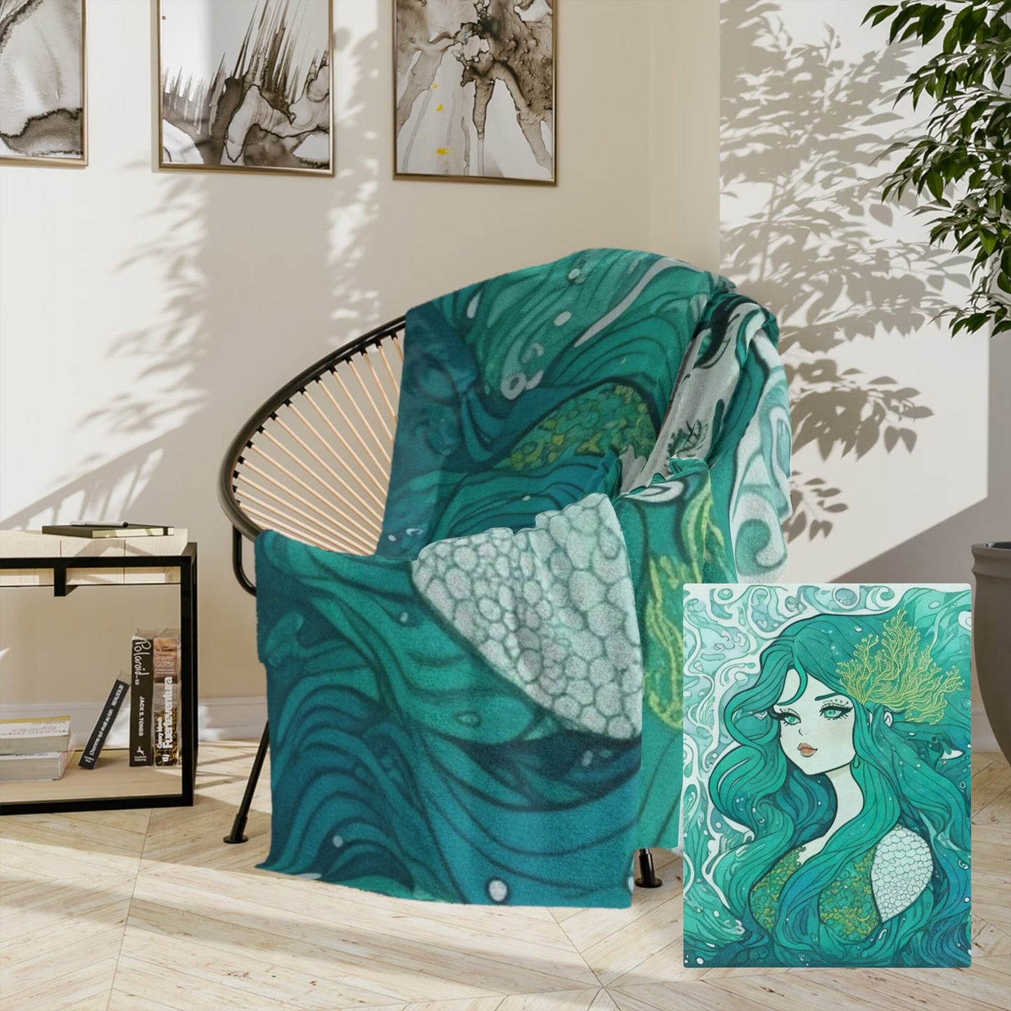 Mermaid Minky Blanket Velveteen Blue Mermaid Aesthetic Gift Sirens Mermaid background Art Nouveau Mermaid I'm really Mermaid Kawaii Mermaid