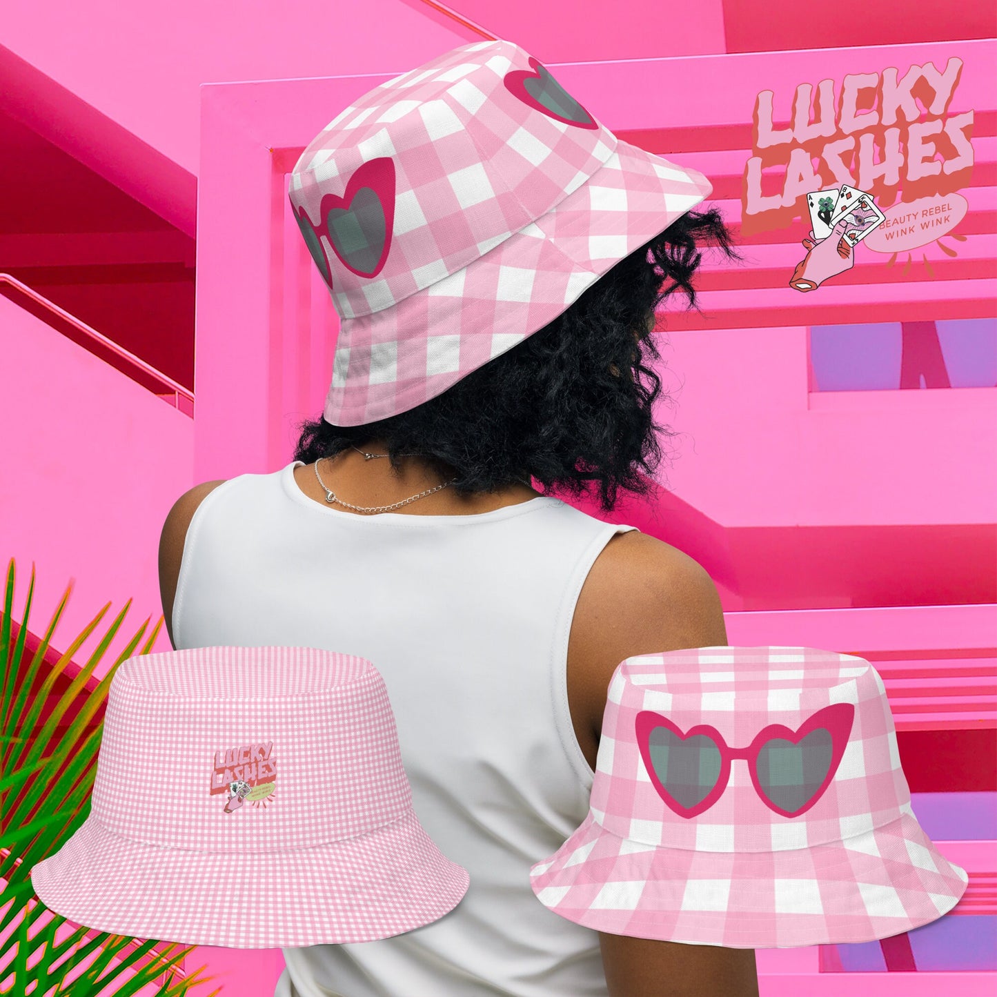 Pink Gingham 90s Checker Y2K Bucket Hat Reversible Retro Checkerboard Costume Cruise Beach Gift Sunglass Lucky Lets Go Party Sun Hat