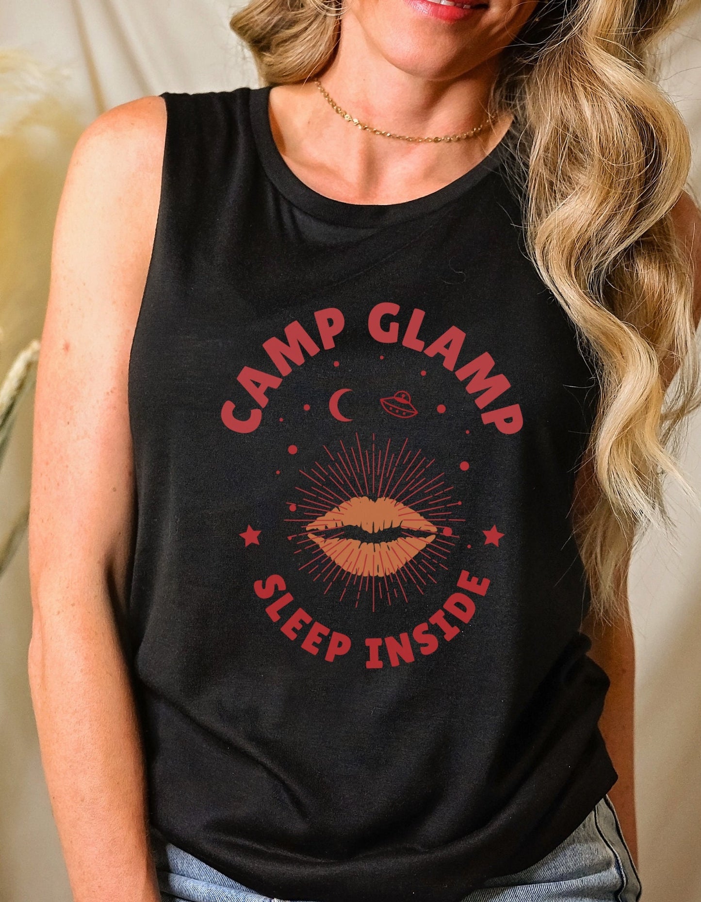 Camp Glamp Camping Glamping TShirt Retro Camper Glamper Gift Shirt Star Girl Aesthetic Tank Top Witchy Style Cute Glamping Party Muscle Tee