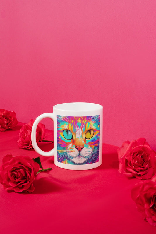 Rainbow Psychedelic Cat Mug Colorful Cute Cat Art Mug Gifts Cat Lovers Mug Pop-Art Cat Mug Cat Lady Gift Cat Daddy Mug Cosmic Cat Mug