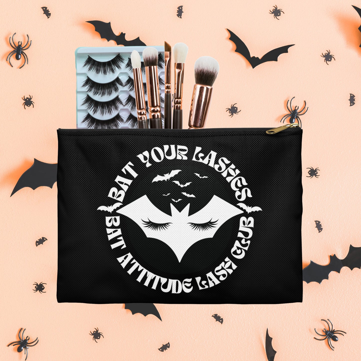 Spooky Cute Bat Lash Cosmetics Bag Pouch Eyelash Makeup Organizer Esthetician Beautician Cosmetology Bat Your Lashes Halloween Clutch Purse