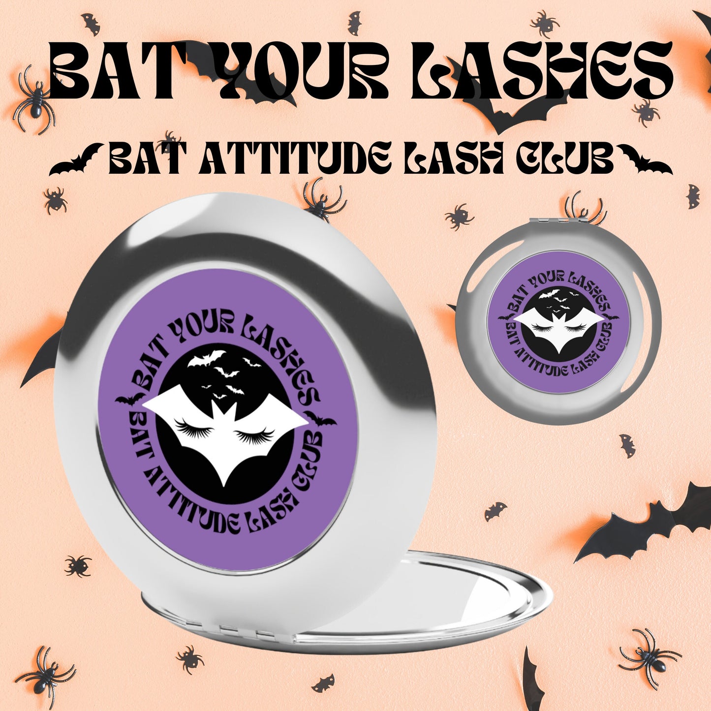 Makeup Artist Lash Mirror Compact Spooky Cute Halloween Funny Bats Gifts Cosmetologist Beautician Esthetician Bat Your Lashes Travel Mirror