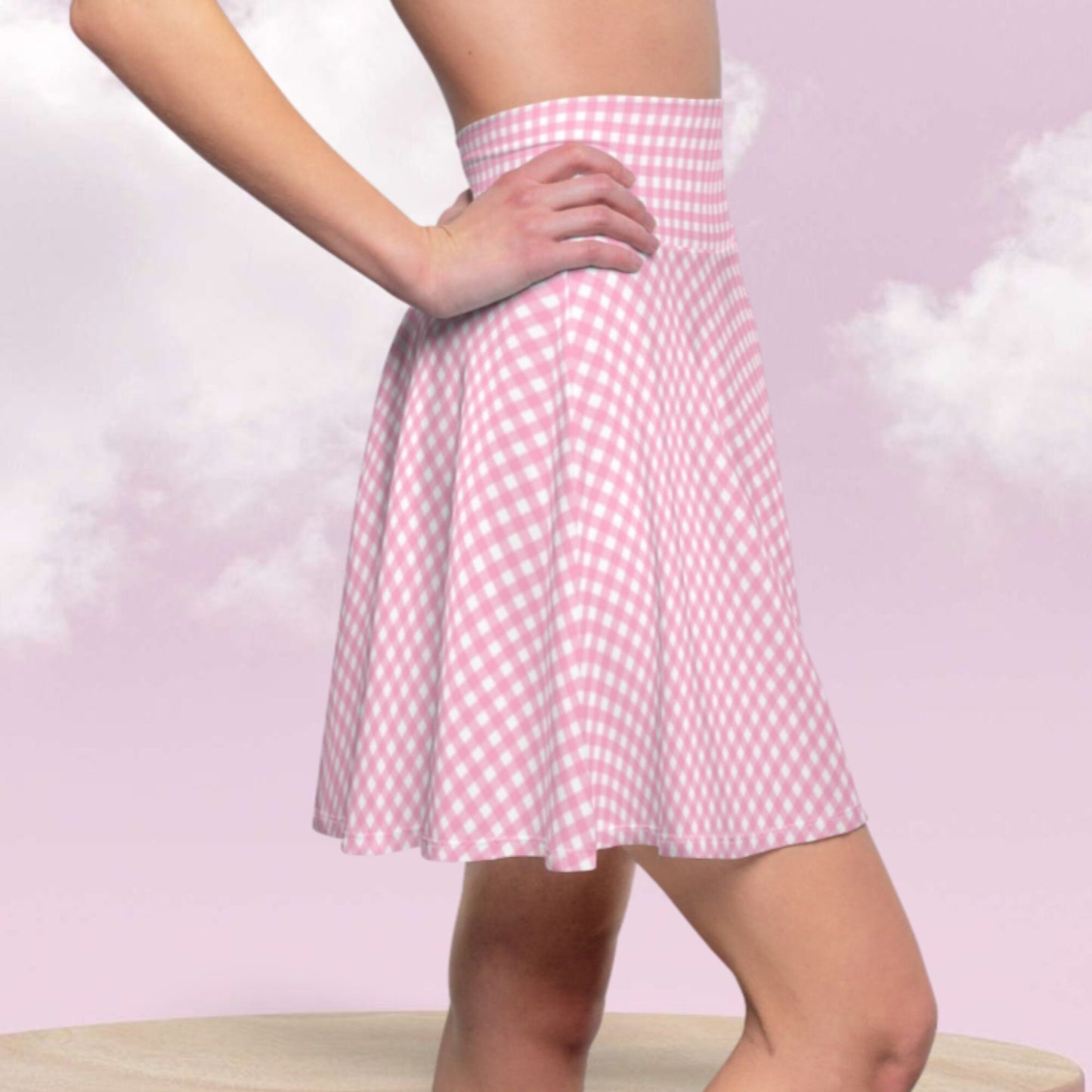 Y2k 90s Pink Gingham Checkerboard Skater Skirt Checkered Retro 50s Matte Rose Gold Flared Mini Gift Cmon Lets Go Party Costume Flared Skirt
