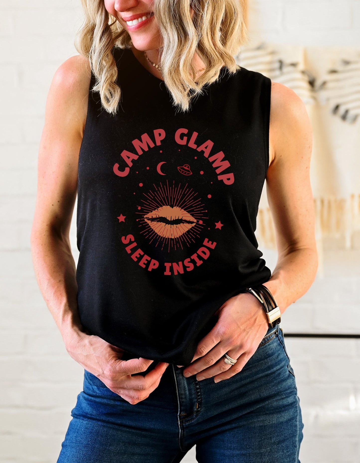 Camp Glamp Camping Glamping TShirt Retro Camper Glamper Gift Shirt Star Girl Aesthetic Tank Top Witchy Style Cute Glamping Party Muscle Tee
