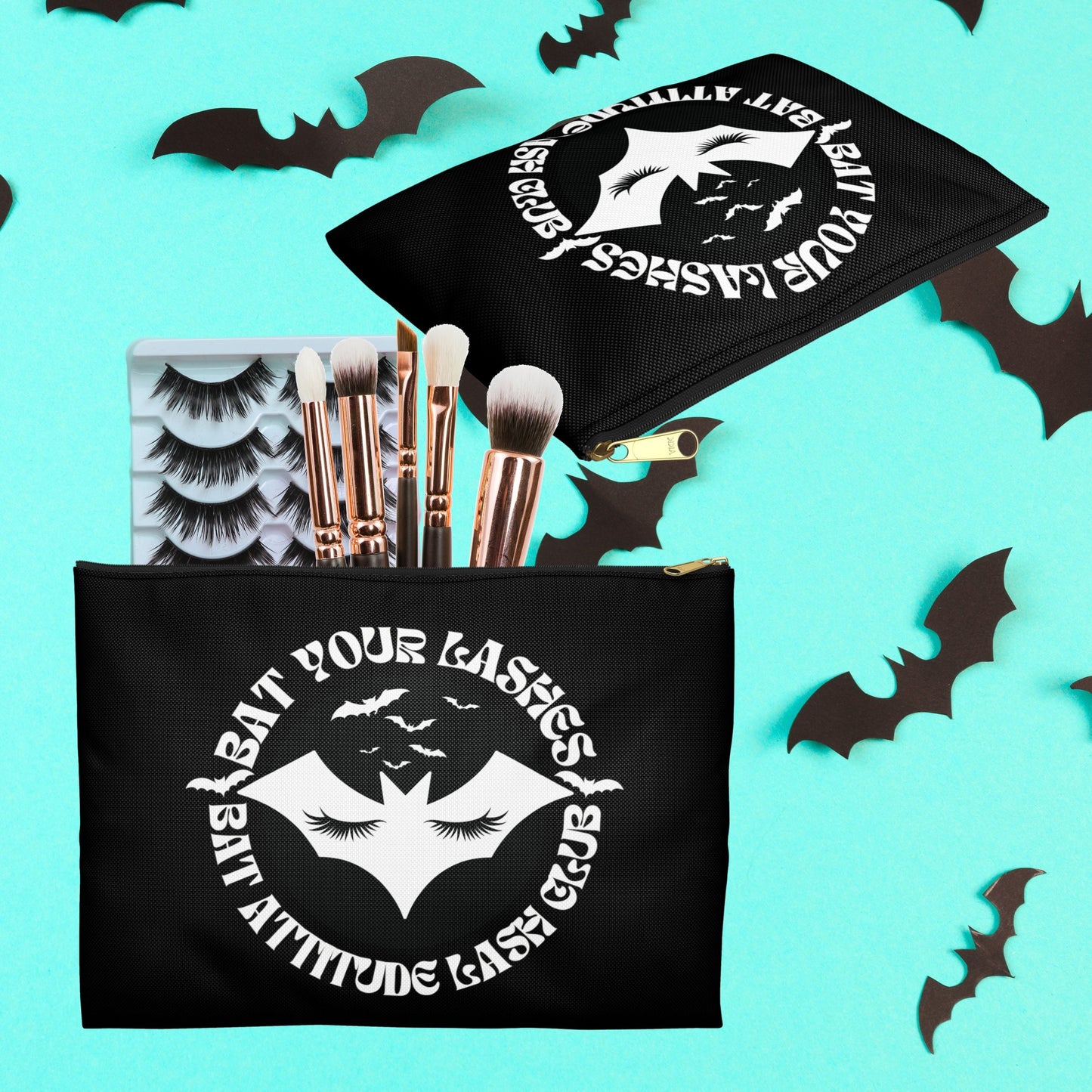 Spooky Cute Bat Lash Cosmetics Bag Pouch Eyelash Makeup Organizer Esthetician Beautician Cosmetology Bat Your Lashes Halloween Clutch Purse