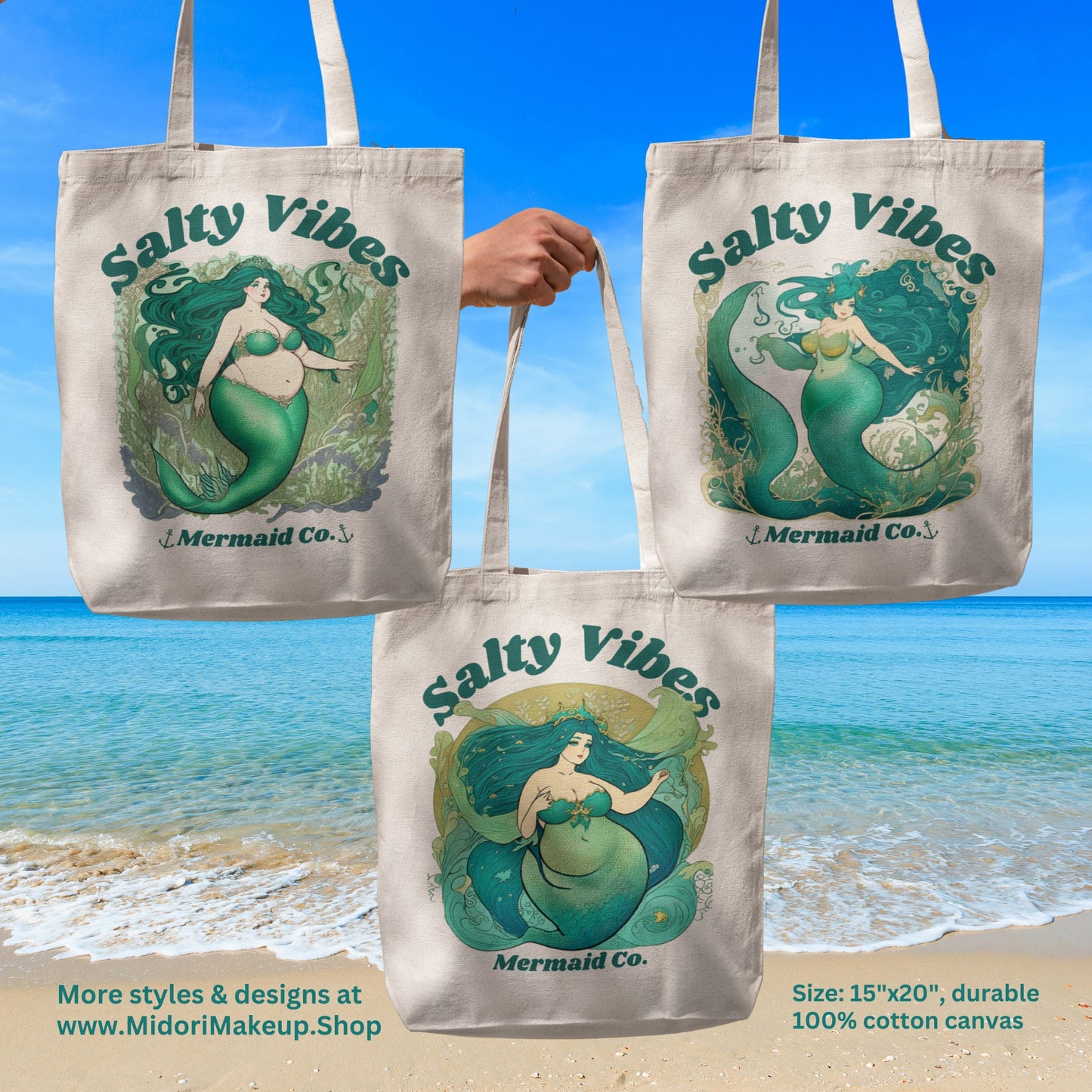 Mermaid Tote Gift Bag Reusable Canvas Tote Swag Bag Beach Gift Bridal Bachelorette Party Travel Tote Stay Salty Vibes Blue Mermaid Bag Set 2