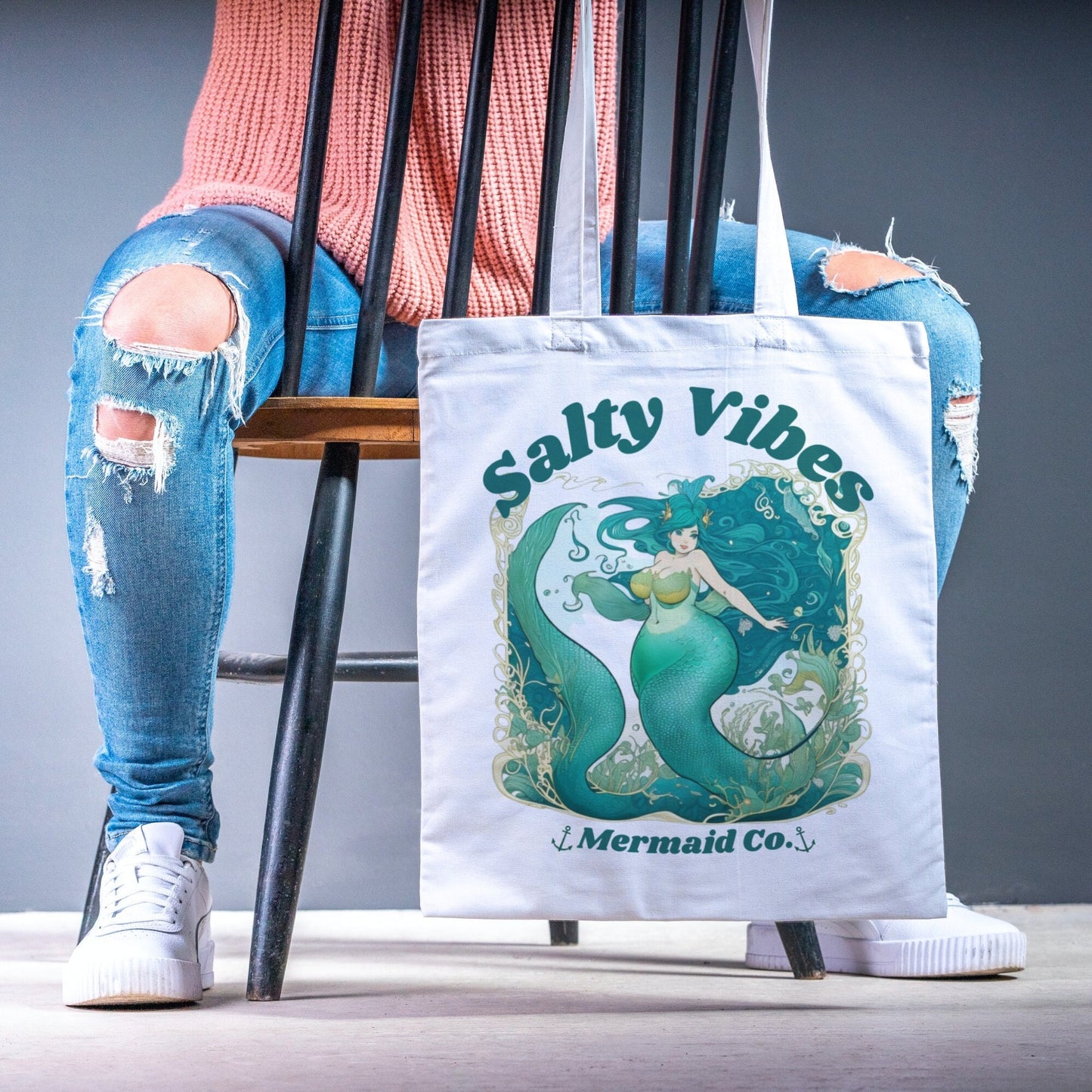 Mermaid Book Bag Swag Gift Reusable Canvas Tote Beach Bridal Bachelorette Party Travel Tote Stay Salty Vibes Blue Mermaid Little Bag Set 3
