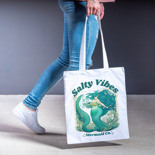 Mermaid Book Bag Swag Gift Reusable Canvas Tote Beach Bridal Bachelorette Party Travel Tote Stay Salty Vibes Blue Mermaid Little Bag Set 3