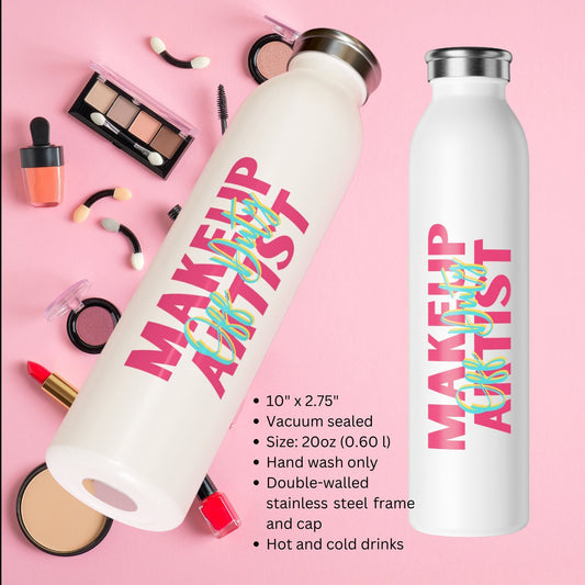 Makeup Artist Travel Bottle Stainless Steel Slim Water Bottle Beauty School Student Cosmetology Beautician Esthetician Gift 20oz Coffee Mug
