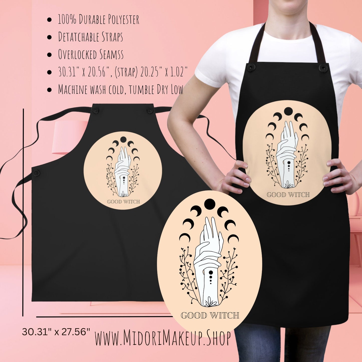 Good Witch Celestial Moon Phases Witchy Vibes Star Girl Cute Halloween Costume Kitchen Witch Fall Gift Herbalist Plant Lady Herbalist Apron