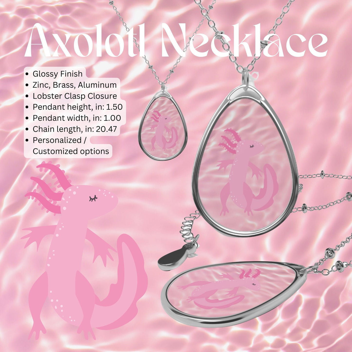Pink Axolotl Necklace Friendship Axolotl Jewelry Mermaids Kawaii Under the Sea Pendant Cute Sister Gift BFF Y2k 90s Bestie Chain Necklace
