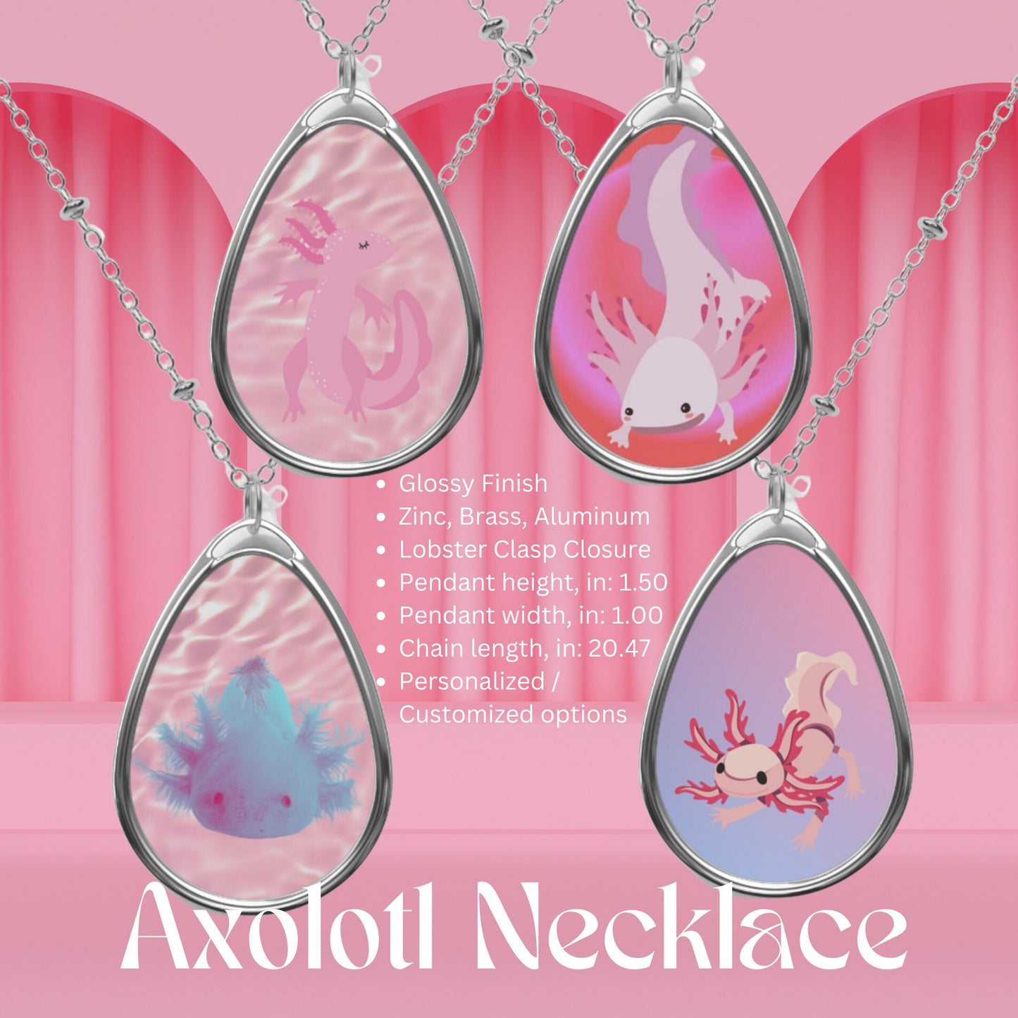 Blue Axolotl Necklace Friendship Pink Surrealism Jewelry Mermaids Kawaii Aquarium Pendant Cute Sister Gift BFF Y2k 90s Bestie Chain Necklace