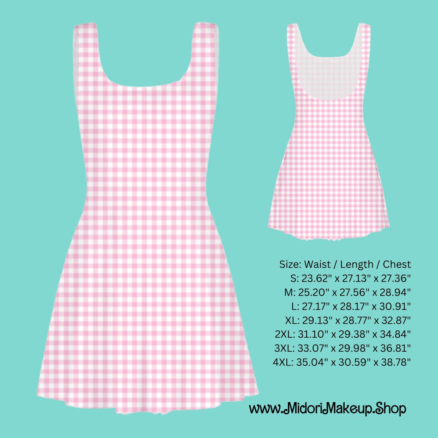 Y2K 90s Pink Gingham Skater Dress Sleeveless Fit Flare Mini Checkered Retro Bachelorette Party Gifts Personalized Doll Group Costume