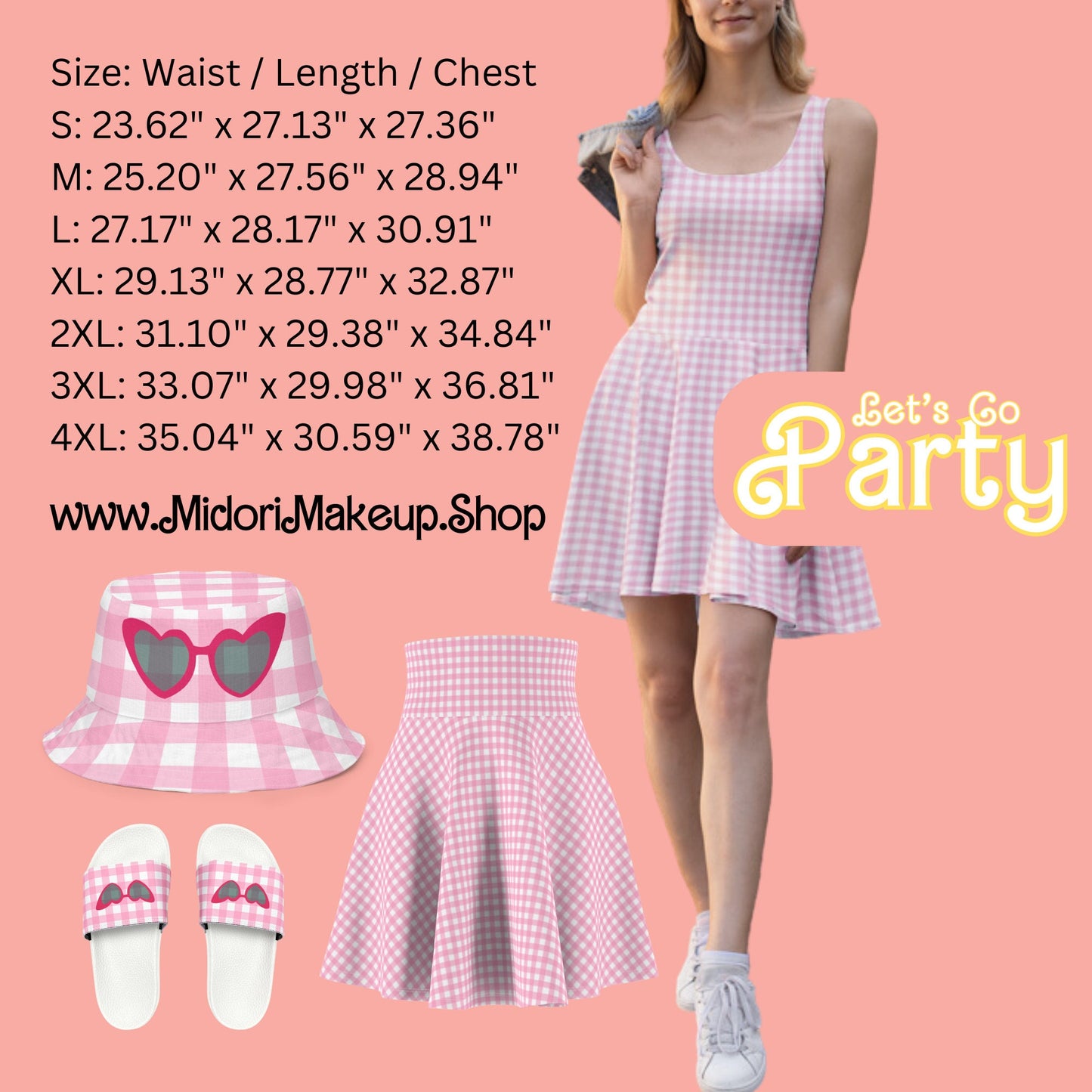 Y2K 90s Pink Gingham Skater Dress Sleeveless Fit Flare Mini Checkered Retro Bachelorette Party Gifts Personalized Doll Group Costume