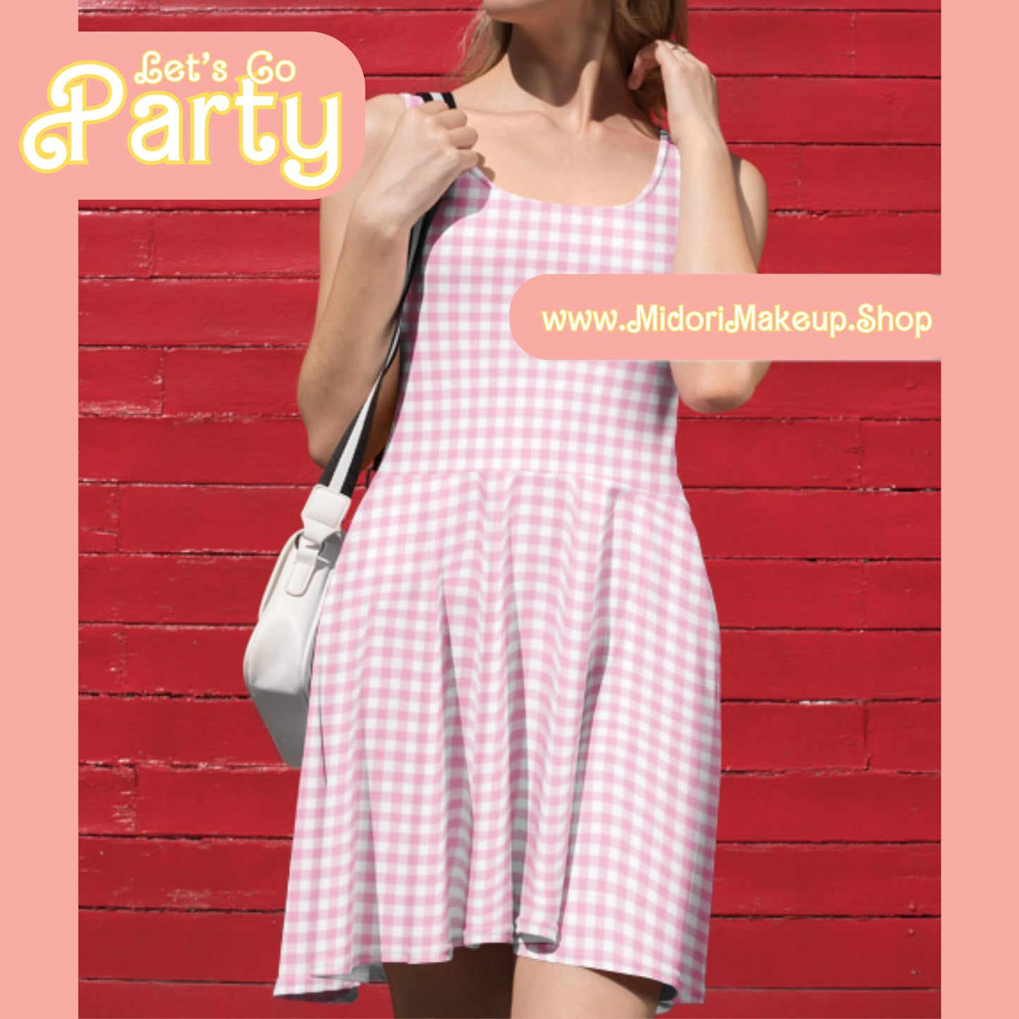 Y2K 90s Pink Gingham Checkered Skater Dress Sleeveless Fit Flare Mini Checkered Retro Cruise Wear Gift Cmon Lets Go Party Group Doll Costume