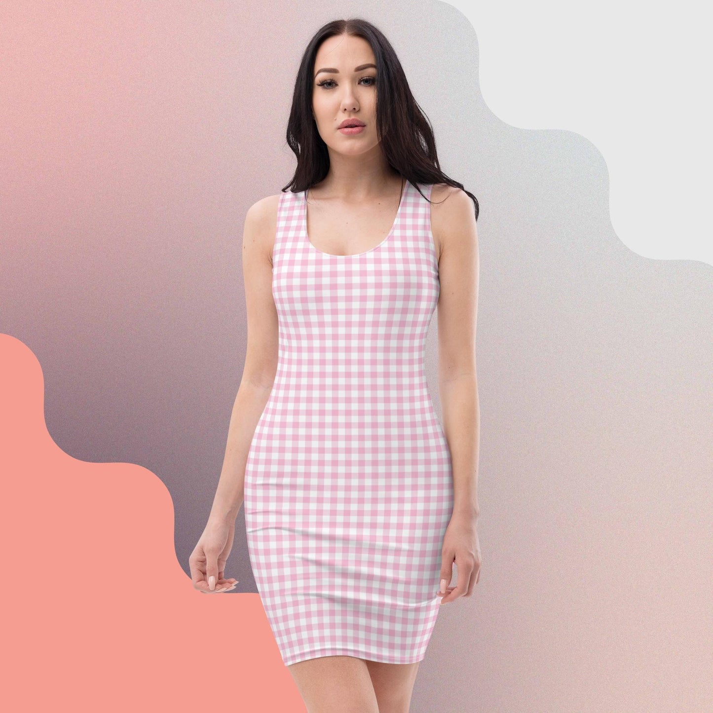Pink Gingham Y2K 90s Retro Sheath Checker Tank Sleeveless Bodycon Halloween Let's Go Party NYE Costume Cruise Rose Gold Sexy Cocktail Dress