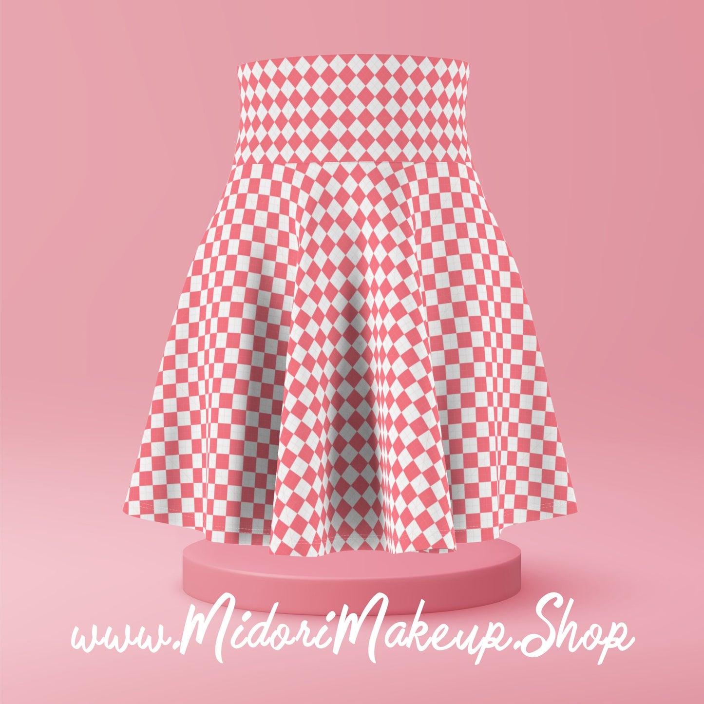 Pink Checker Skater Skirt White Argyle Checkerboard Hot Pink Flared Mid-Mod Mini Checkered 90s 50s 70s Retro Y2K Costume Cosplay School Gift