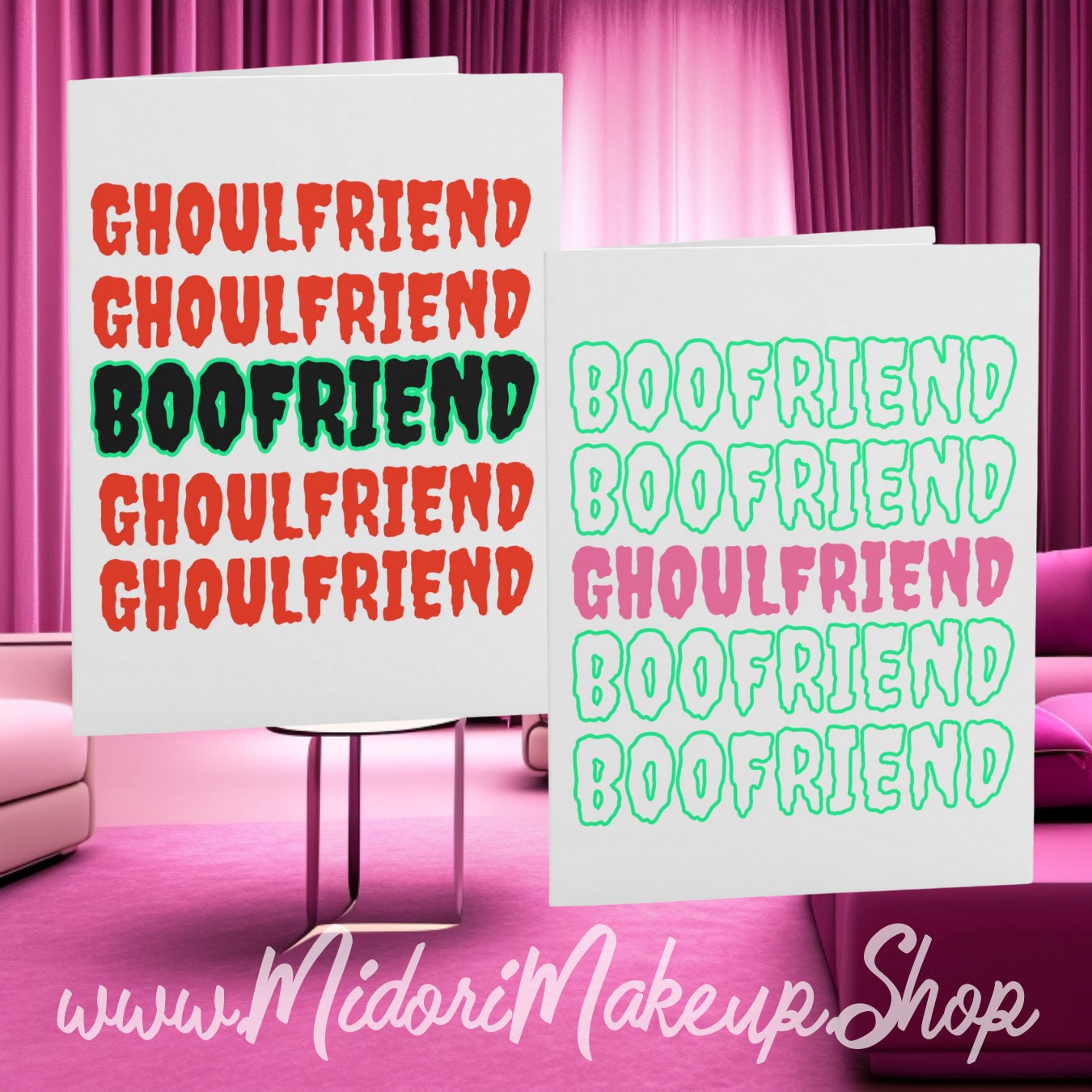 Red Halloween Girlfriend Couple Card BFF Boo-Friend Ghoul-Friend Goth Retro y2k 90s Trick or Treat Happy Halloween Funny Valentine Card 1-10