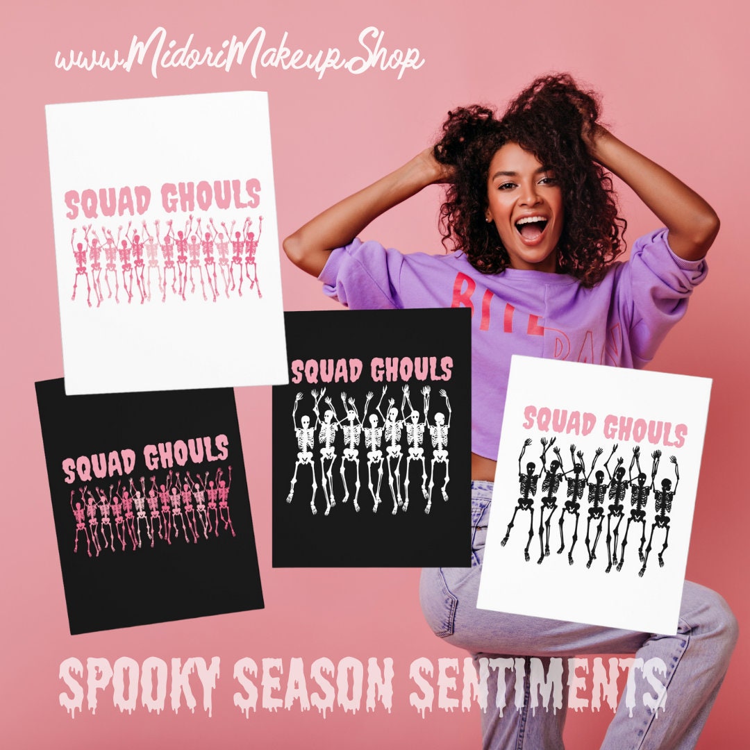 Happy Halloween Cute Pink Squad Ghouls Witchy Vibes Skull Spooky Season Fall Pastel Goth Retro y2k 90s BFF Invitation Assorted Greeting Card