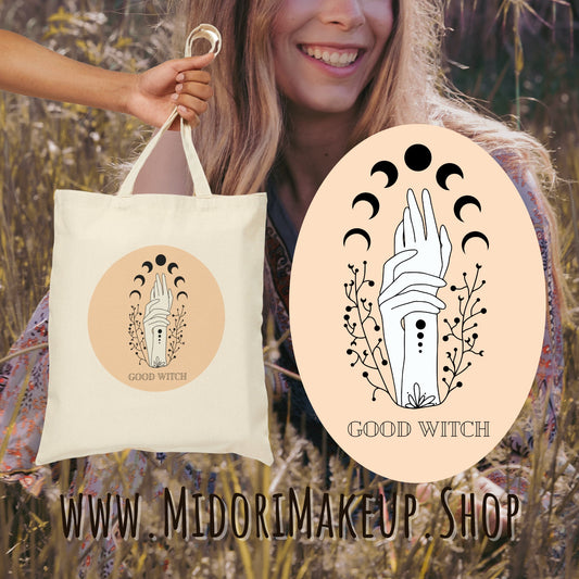 Good Witch Celestial Moon Phases Tote Bag Witchy Vibes Star Girl Cute Halloween Trick or Treat Swag Fall Gift Herbalist Plant Lady Book Bag