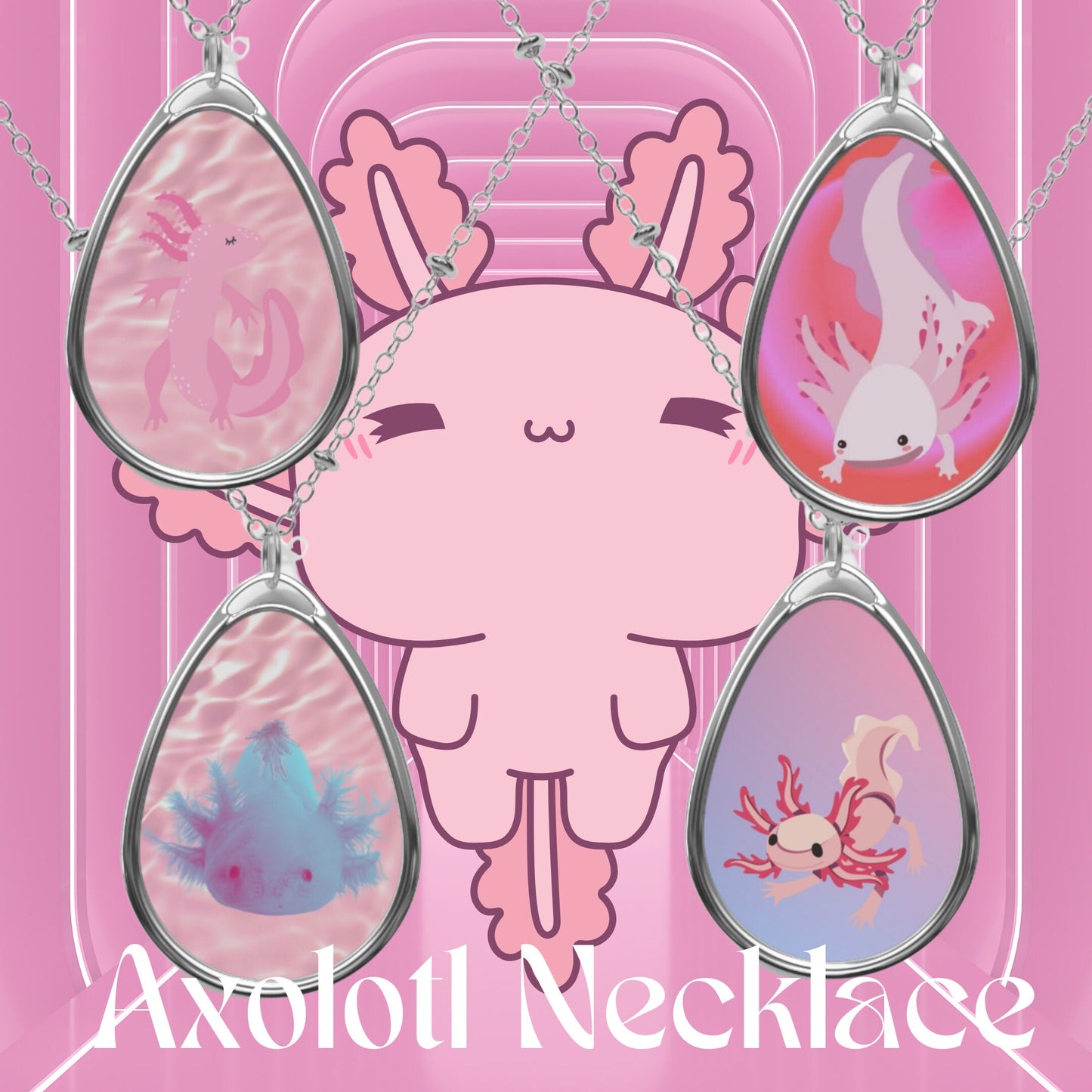 Pink Axolotl Necklace Friendship Axolotl Jewelry Mermaids Kawaii Under the Sea Pendant Cute Sister Gift BFF Y2k 90s Bestie Chain Necklace