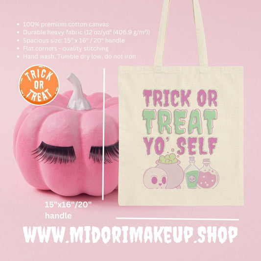 Spooky Cute Halloween Skull Pastel Goth Witchy Vibes Trick or Treat Yo Self Tote Bag BFF Gifts Witch Costume Candy Party Favor Swag Book Bag