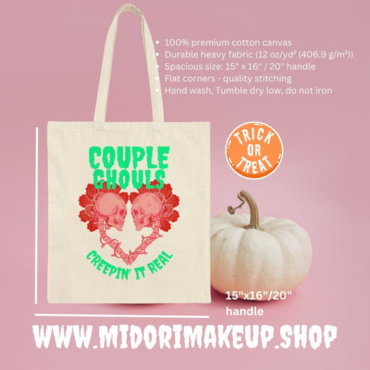 Spooky Cute Skull Halloween Trick or Treat Skeleton Pink Pastel Goth Heart Tote Bag Gifts Costume Couple Ghouls Candy Party Favor Swag Bags