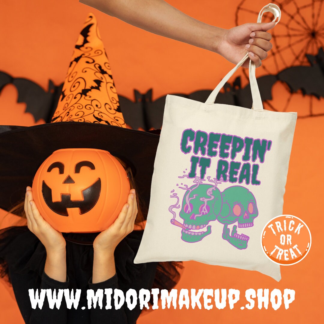 Spooky Cute Halloween Skulls Trick or Treat Creepin It Real Smoker Tote Goth Gifts Costume Couple Ghouls Vampire Candy Party Favor Swag Bags