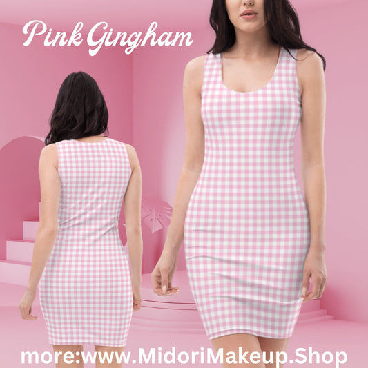 Pink Gingham Y2K 90s Retro Sheath Checkerboard Tank Sleeveless Checkered Tunic Bodycon Lets Go Party Costume Rose Gold Sexy Pink Mya Dress