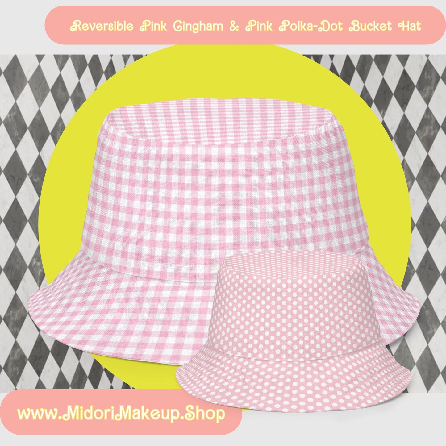 Pink Gingham y2k 90s 2000s Retro Checker Let's Go Party Britney Costume Cruise Sun-Hat Reversible bucket hat