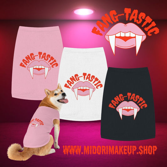 Spooky Cute Vampire Fang Shirt Halloween Dracula Dog Costume Cat Fang-tastic Pink Retro y2k 90s Puppy Pet Tank Top Personalized Fall Gift