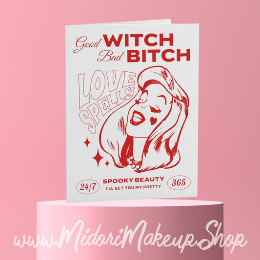 Good Witch Funny Halloween Witchy Vibes Vampire Fall Spooky Season Love Spell Voodoo Valentine Retro 50s 70s Cute Greeting Card BFF Gift set