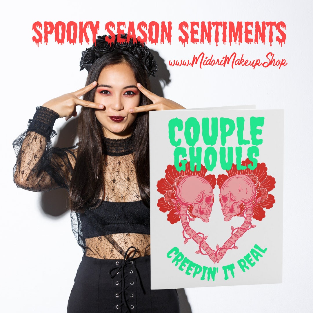 Spooky Cute Skeletons Funny Skull Kawaii Halloween Fall Spooky Season Retro 80s Cute Couple Ghouls Goals Goth Death Greeting Cards Gift Set