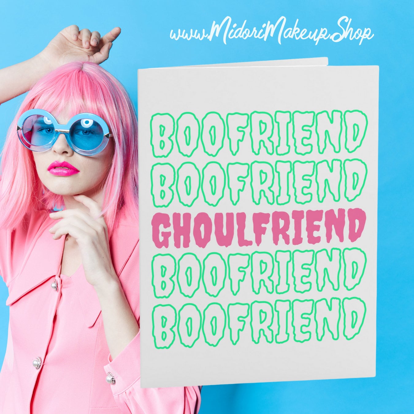 Cute Pink Halloween Card Boo-Friend Ghoul-Friend Fall Season Kawaii Retro y2k 90s Trick or Treat Happy Halloween Funny Valentine Cards 1-10