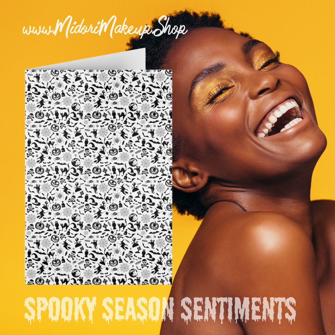 Black Halloween Pattern Skull Pastel Goth Witchy Vibe BFF Funny Gift Fall Season Spooky Skeleton Retro Trick Treat Happy Halloween Card 1-10